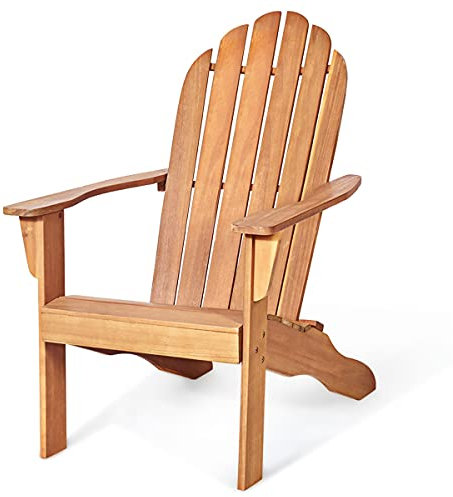KOMFOTTEU Adirondack Stuhl, Gartenstuhl aus Akazienholz mit Rückenlehne & Armlehnen, Gartensessel ergonomisch, Holzstuhl bis 160 kg, Relaxstuhl für Balkon, Garten, Strand (Natur)