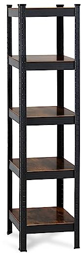 Stagecaptain Heavyrack Design Lagerregal - Standregal für Küche, Lagerräume, Wohnzimmer & Büro - Storage Shelf mit 5 Regalböden in hellem oder dunklem Holz - Regal im Industrial Design - Schwarz