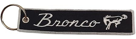 Detroit Shirt Company Ford Bronco Logo bestickter Schlüsselanhänger 12,7 x 2,5 cm | Logos vorne und hinten, Schwarz, 5 x 1