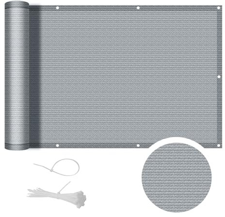 COOL AREA Balkon Sichtschutz HDPE UV-Schutz Leicht Transparent,Balkonverkleidung mit Kabelbinder,90x500cm,Grau