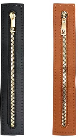 TUKEVA 2 Pcs Pratica Cerniera in Pelle PU con Fori Cucire con Cerniera in Pelle PU per Cucire Su Vestiti per Borsa Bagaglio Artigianato (Nero Marrone)