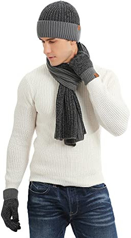 Mütze, Schal & Handschuh-Sets Beanie Damen Grobstrick Mütze Elastisch Slouch mit Thermo Fleecefutter Unisex Thermo Winddichte Winter Hüte Beanie Satin Warm Winter Damen Wintersport Grobstrick Mütze