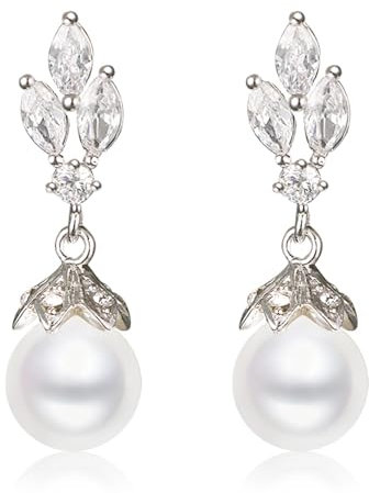 ankbrats 925 Sterling Silber Perlen Ohrringe Damen, Hypoallergene Cubic Zirkonia Ohrstecker Perlen, Schöne Elegante Süßwasserperlen Ohrringe Geschenk für Frauen Mädchen