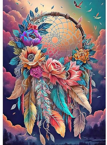 NAIMOER Blumenkranz Diamond Painting Traumfänger Diamant Painting Bilder, Diamond Painting Erwachsene Diamond Painting Bilder Cross Stickerei Kit 5D Diamant Malerei für Home Wand Décor 30x40cm