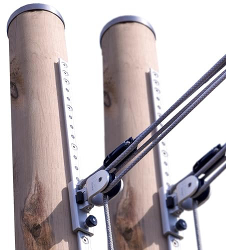 Sonnensegel Holzpfosten Set: aus Robinie höhenverstellbar 3m, inkl. Zubehör - 4-Fach Flaschenzug-Set & 0,75m Bodenhülse | Befestigung für sehr große Segel (100mm) (2er Set)