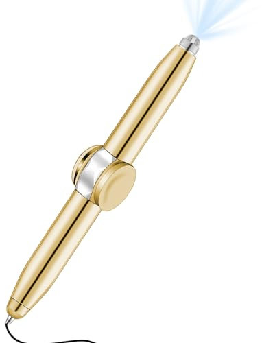 Mxlfdc Fidget Spinner Pen with LED Light Multi-functional Metal Fidget Pen Help Regulating Mood Releasing Stress Rotating Anti Stress Anxiety Gift Pen for Adults Students Kids, Gold