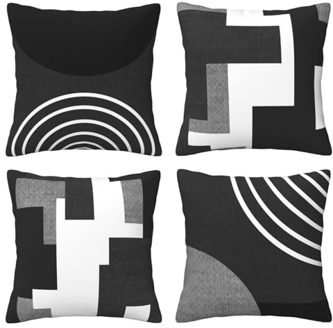 HOSTECCO 4er Set Schwarz-Weiß Kissenbezug 45x45 Geometrische Abstrakte Quadratische Dekorative Kissenbezüge für Sofa Büro Sofa Büro Dekor Kissenhülle