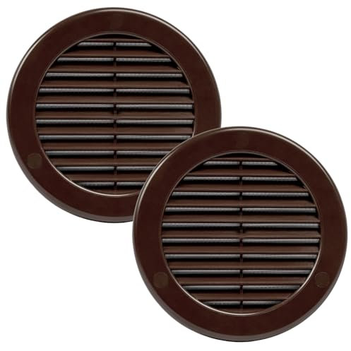 Vent Systems 100 mm / 4 Inch (Opening Dimensions) - Pack of 2 - Brown Soffit Vent Cover - Plastic Round Air Vent Grille - Built-in Mesh Screen - HVAC Register Louver for Bathroom, Home, Kitchen