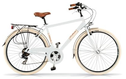 Via Veneto Bazam - Herrenfahrrad Elegance Man, 28 Zoll, 18-Gang-Schaltung, Größe 54, cremeweiß, Retro Vintage Aluminium City Bike | VV615AM
