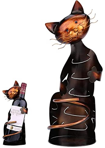 Opilroyn Katze Flaschenhalter - Metallischer Weinflaschenhalter in Katzenform, Dekoration für Schränke, Küchen & mehr