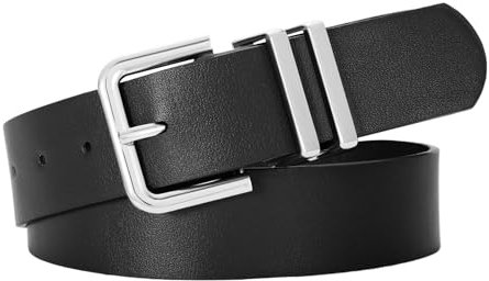 SUOSDEY Damen Ledergürtel für Jeanshosen, Modischer Damen Taillengürtel, Kleidergürtel mit Silber Schnalle 3.3cm Breite schwarz