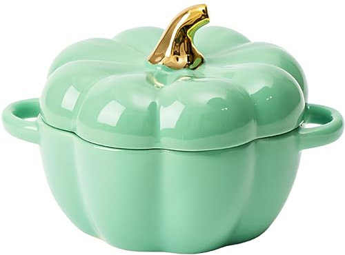 Maxspace Cacerola con tapa, 13 cm, 0,45 L, diseño de calabaza, mini olla ideal para postres, hornear y decoración de mesa (verde)
