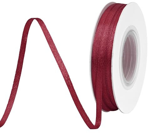 BVIEAKD 3mm breit 45m Long Double Face Burgunder Satin Ribbon Stoffband für Geschenkverpackungen Sehr geeignet für Hochzeiten Dekoration Blumenstrauß Ballons Kunsthandwerk Nähen Haarschleife