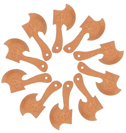 Sewroro 10 Stück Holzschnitzerei Wikinger Wikinger Anhänger Antike Schlüsselanhänger Hängende Schlüsselanhänger Dekor Kleines Beil Piraten Anhänger Werkzeuganhänger Gravur