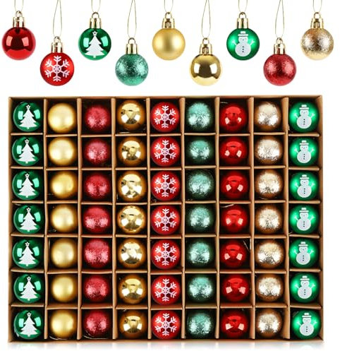 Anstore 63pcs Weihnachtskugeln, Schöne Christbaumkugeln Weihnachtsbaum Deko & Christbaumschmuck, 3cm-glänzend Weihnachtsdeko Weihnachtskugeln Rot&Grün&Gold