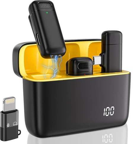 AKOFIC Wireless Lavalier Microphone for iPhone/Android Phone, Mini Lapel Microphone with Noise Cancelling, Portable Plug-Play USB C Clip-on Mic for Video Recording, Vlogging, Podcast, YouTube, Tiktok
