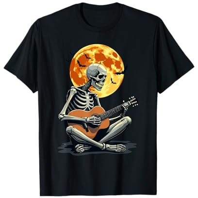 Skelett spielt Gitarre & Lustiges Halloween | Musik & Mond T-Shirt