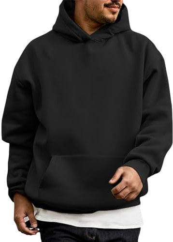 WINKEEY Felpa Uomo Maniche Lunghe Felpa con Cappuccio Tuta Autunno Inverno Top Casual a Tinta Unita con Tasche,Nero S