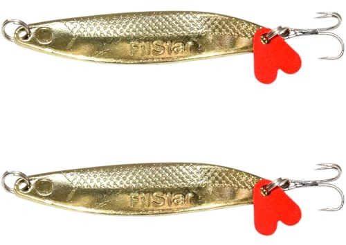 PRO FILSTAR Asymmetrisch Forellen Spoon Gold Set 2Stk - Graviert Fischköder | Drillingshaken Forellenköder - Blinker Forelle & Raubfisch Angeln Köder - Wels & Hecht - Kunstköder Wobbler