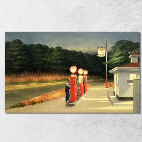 Gas Edward Hopper eho17 Kunstdruck auf Leinwand, Fine Art, gerahmt, fertig zum Aufhängen, handgefertigt, 175 x 105 cm