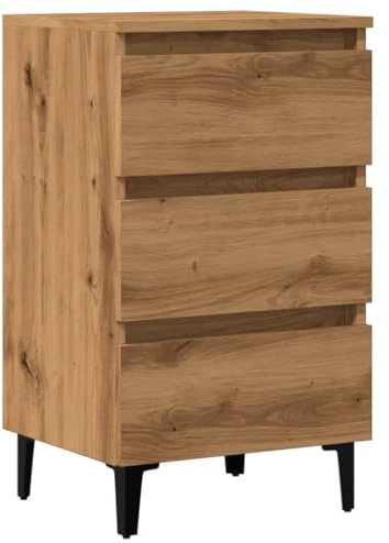 vidaXL Nachttisch, Nachtschrank mit 3 Schubladen Metallbeinen, Nachtkonsole Nachtkommode für Schlafzimmer, Beistelltisch, Artisan-Eiche
