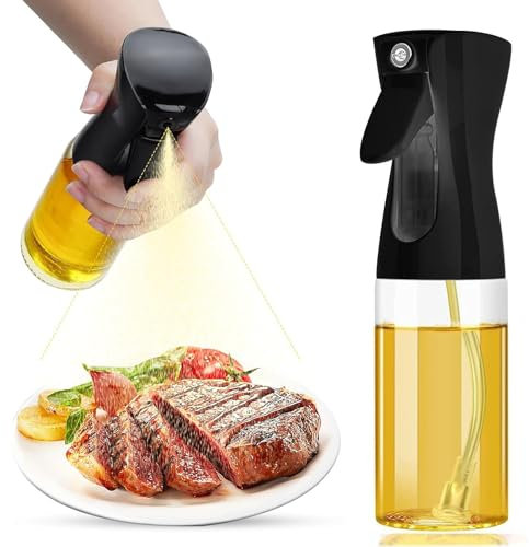 Criveple Pulverizador de aceite, botella de spray de 200 ml, spray de aceite para cocinar, salpicaduras de vinagre, atomizador de aceite para cocinar, hornear, asar, pasta, ensalada (negro)
