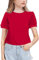 Arshiner Niñas Camisetas Mangas de Gasa Niños Verano Algodón Ocio Elegante T- Shirt Cuello Redondo Manga Corta para Niñas 12-13 Años Rojo