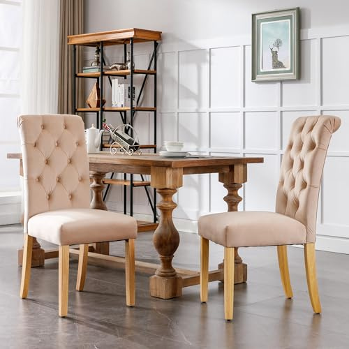 BXEYXE Samt Esszimmerstühle 2er Set mit Eichenbeinen, Knopf, Chromklopfer Schlafzimmerstuhl Küchenstuhl Wohnzimmer Lounge Freizeitstuhl, Braun