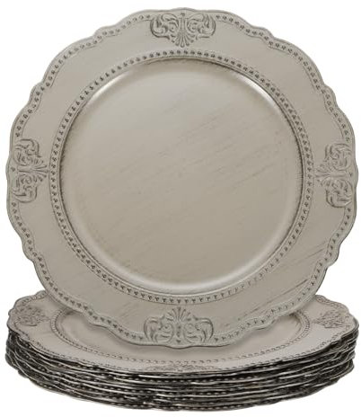 sourcing map Lot de 10 assiettes de chargement vintage en vrac, 33 cm, en plastique avec perles décoratives pour assiettes à dîner, ensemble d'assiettes rondes pour fête de mariage, événement,