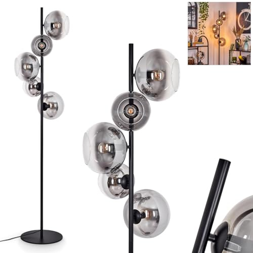 HOFSTEIN Stehleuchte Dagan, Stehlampe aus Metall/Glas in Schwarz/Rauch/Klar, Leuchte im Retro/Vintage-Design mit Glasschirmen (Ø 15; 20 cm) u. Fußschalter, 160 cm, E14, Wohnzimmer, Schlafzimmer, Büro