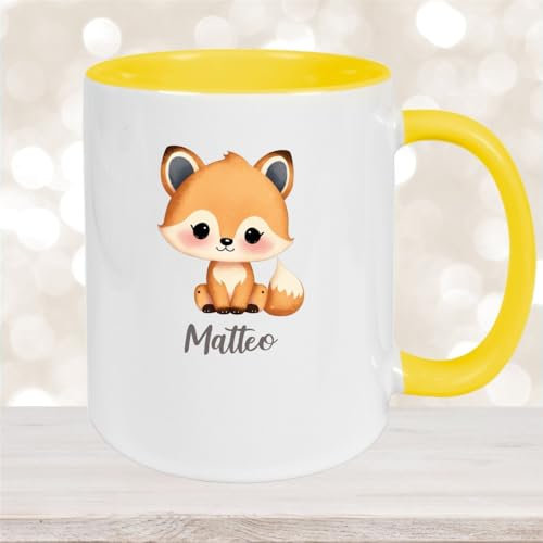 Tazza con nome volpe #1 in ceramica, colore giallo