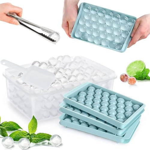 Forbabe Eiswürfelform Bälle, 3 Eiswürfelbehälter mit Deckel Eiswürfelform mit Behälter/Schaufel/Eiszange Eiskugelformen für Gefrierschrank zur Herstellung von 1 zoll x 99 Stück Runde Eiswürfel