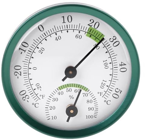 Hygrometer mit Doppelzeiger | Feuchtigkeitsmesser für Innen und Außen – Feuchtigkeitsmonitor für Haus, Luftbefeuchter, Gewächshaus, Garten, Keller, Schrank, Büro, präzise Messung ohne Batterien