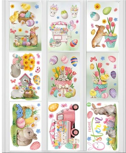 Ruayia 9 Stück Oster Transfer Aufkleber, Ostereier Osterhasen Aufkleber Ostern Deko, Rub On Sticker Ostern für DIY Glas Holz Möbel Scrapbooking Osterngeschenke, Möbel Glas Holz Osterdeko-Stil 1