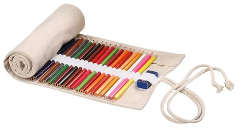 Sgphrzlt 72 Slots Pencil Roll Up Case, Portable Canvas Artist Color Pencil Organizer Storage Holder, Large Capacity Colored Paint Brush Pen Roll Wraps Bag for Art Drawing Painting Sketching, Beige