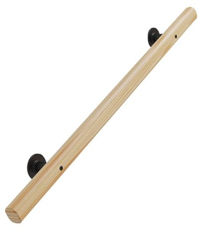 Wooden Stair Handrails, Wall Mount Elderly & Children's Railings, Against The Wall Safety Grab Bar Kit, Non-Slip Banister with Brackets, for Home/Hospitals/Bathroom (Natural Wood Colour, 60cm)