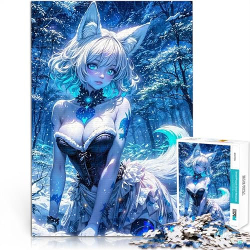 Puzzle für Erwachsene, 1000 Teile Analyse und Logik Anime-Fuchsmädchen im Winterwald Verbessern Sie das Gedächtnis38x52cm