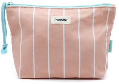 Ponette Neceser Mujer Mallorca - Neceser de Viaje y Neceser de Maquillaje, Gran Capacidad, Ligero y Plegable - Bolsa de Aseo para Playa, Piscina y Gimnasio - Diseño a Rayas - Marca Española