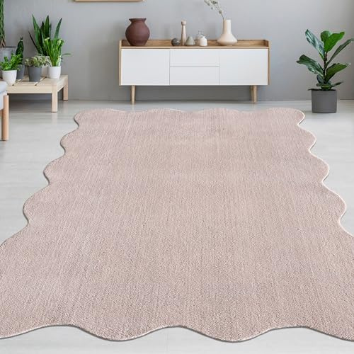 CARPETIA Designteppich Wellenform Waschbar rutschfest Blush Rosa 120x160 cm | Weich, bis 30 °C waschbar, rutschfest und pflegeleicht, moderne Wellenform, für Schlaf- & Wohnzimmer