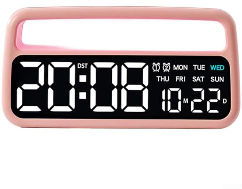 Réveil LED multifonction - Horloge de chevet numérique avec affichage de la température 6655 - Décoration d'intérieur - Horloge de table - Vert, rose, bleu (rose)