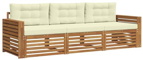 vidaXL Outdoor-Sofagarnitur mit Kissen 3 pcs Natur und Creme, Garten, modernes Ecksofa, belastbare Gartenmöbel, Lounge für Terrasse, ideales Set für Balkon