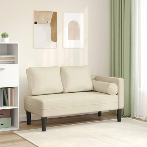 Jkghdrt Chaiselongue mit Kissen Creme Kunstleder Polsterliege Creme für Wohnzimmer und Terrasse mit robustem Holzrahmen und komfortablem Sitz
