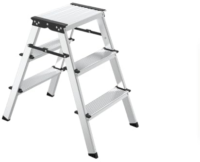 Amig Taburete Plegable 2 Peldaños Aluminio 39x44x30 cm | Ligero y fácil de transportar. Peldaños antideslizantes y plegado compacto.