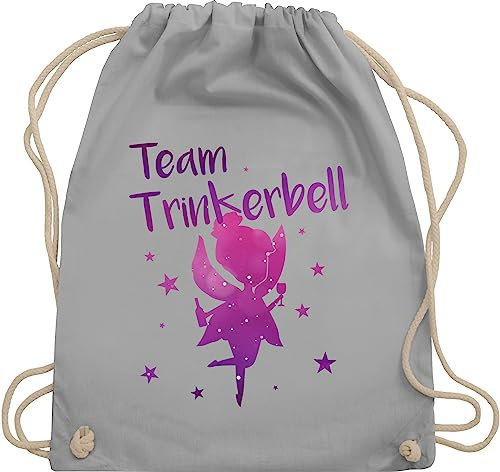 Turnbeutel Rucksack - JGA Junggesellenabschied Frauen - Team - Trinkerbell - Unisize - Hellgrau - stoffbeutel tasche festival hen party trinker bell beuteltasche festivaltaschen bachelorette