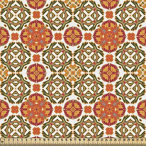 ABAKUHAUS marokkanisch Gewebe als Meterware, Vintage orientalische Fliese, Schön Gewebten Stoff für Polster und Wohnaccessoires, 1M (148x100cm), Smaragdgrün Orange Kastanienbraun