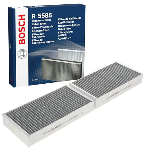 Bosch R5585 Aktivkohle Innenraumfilter - filtert Gerüche, Pollen und Staub - Ersatzfilter für bessere Luftqualität im Fahrzeuginnenraum - Set mit 2 Filtern