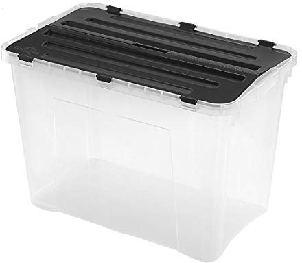 Heidrun 6 Stück Dragon Box 60 Liter - mit geteiltem deckel - 60 x 40 x 36cm - Box transparent/schwarz Deckel