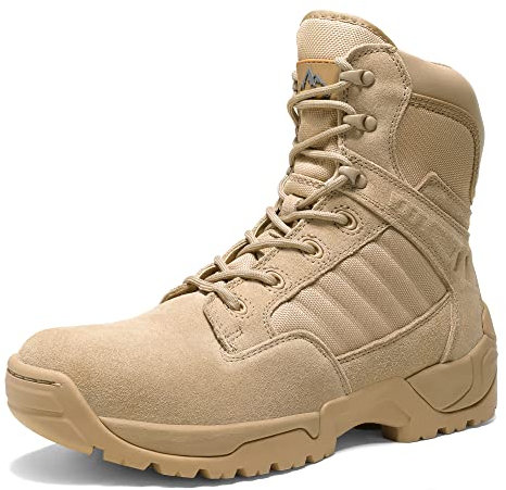 NORTIV 8 Stivali da Lavoro Tattici Militari da Uomo Escursionismo Pelle Stivali da Combattimento,Size 44.5,Sabbia,Desert