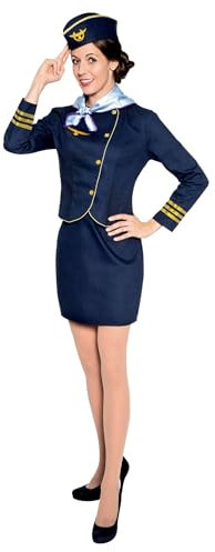 Maskworld Hochwertiges Flugbegleiterin Kostüm mit Flieger Emblem und goldenen Säumen perfekt für Fasching Karneval Mottopartys & Halloween - Stewardess Verkleidung Uniform Anzug - Größe XXL
