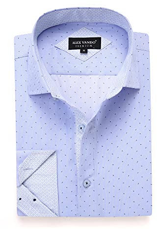 Alex Vando Mens Printed Dress Shirts Long Sleeve Regular Fit Button Down Shirt,Blue,XXL